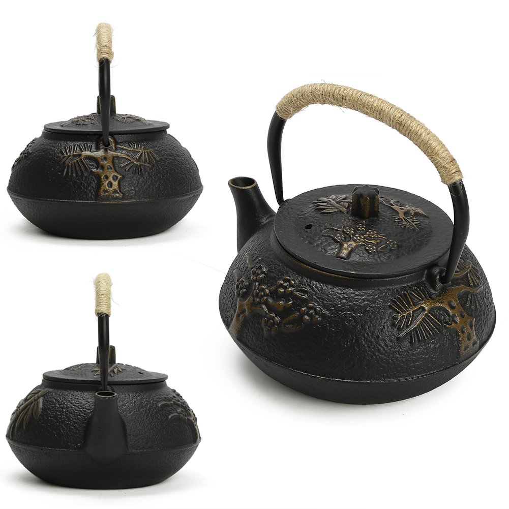 Juego de colador de infusor de Tetera de Hierro Fundido para Tetera Japonesa Patrón de Hojas Chinas con Filtro de Acero Inoxidable 30oz/0.9L (Hoja China)