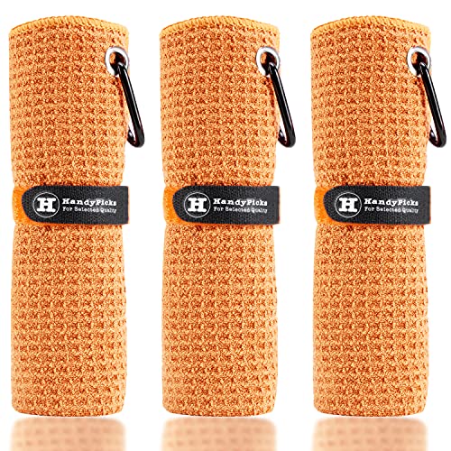 Image of Handy Picks Microfiber Golf Towel (16 inch X 16 inch) with Carabiner Clip, Waffle Pattern Golf Towel Hook and Loop Fastener - The Convenient Golf Cleaning Towel