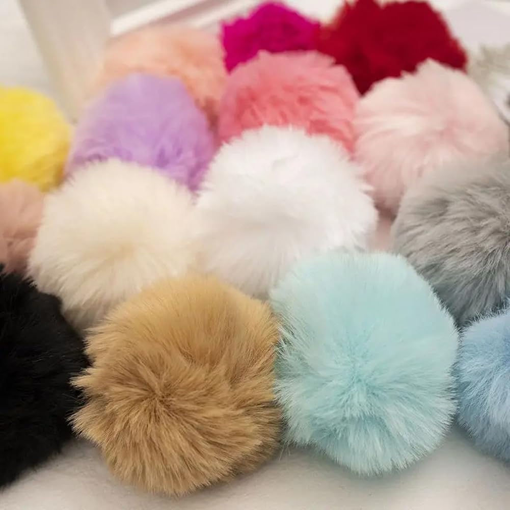 Queenbox 3.1in 25PCS Artificial Fur Pom Pom Ball with Elastic Loop, Detachable Fluffy Hat Pompom for Knitting Beanie Clothing Shoe Scarf Glove Bag Keychain, Yellow