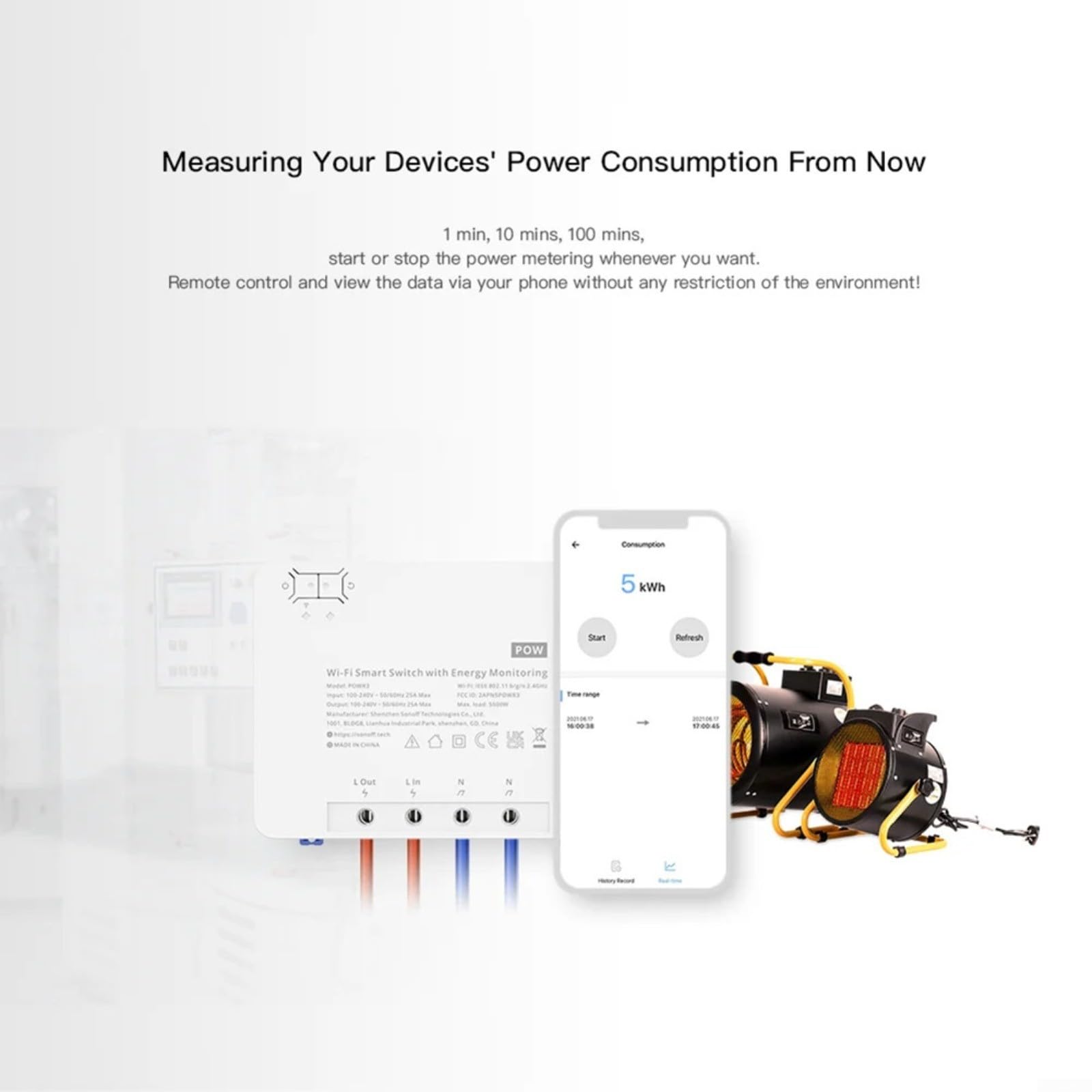 Interruptor de luz WiFi inteligente, interruptor de relé inalámbrico, módulo de bricolaje con medición de potencia para Alexa y para ewelink control remoto de control de voz para acceso a