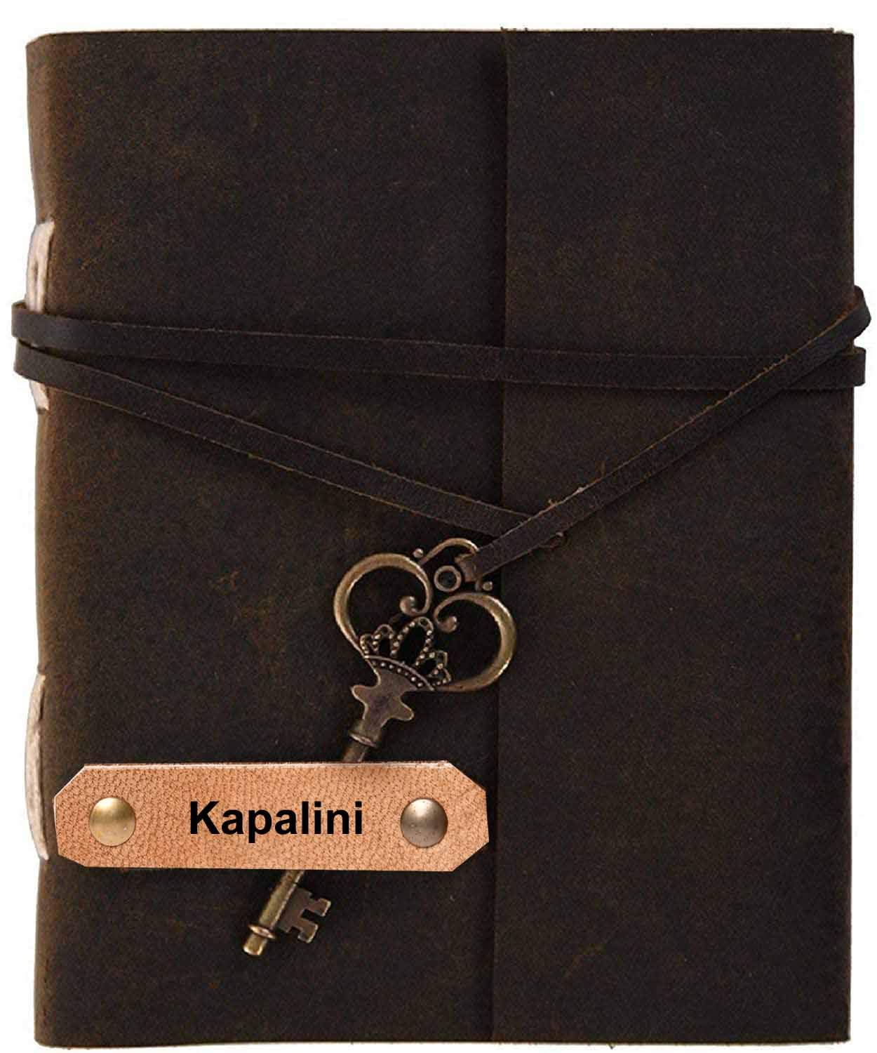 DI-KRAFT Handcrafted Leather On Cover A5 180 GSM White Paper Kapalini Embossed Writing Diary Notebook Journal Planner Unruled Notepad Sketchbook Personal Diaries for Men and Women - Brown, 5x7 Inch