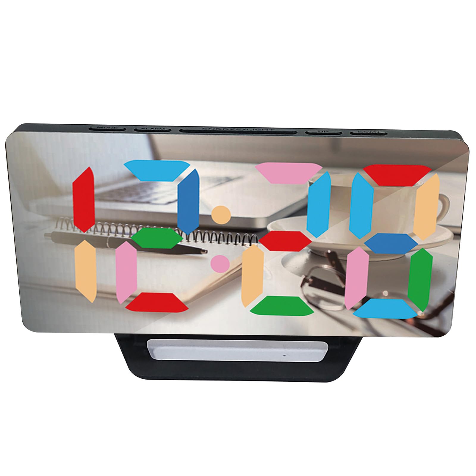 Nucelit Colorful LED Display Mirrored Digital Bedside Clock with Brightness USB Port and Snoozes Function for Home Colorful LED Clock