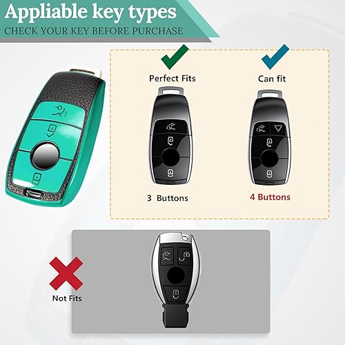 Miniatura 5 de Funda para llavero de Mercedes Benz con llavero de cuero, funda de grano de superficie de TPU suave avanzada para llavero remoto inteligente sin