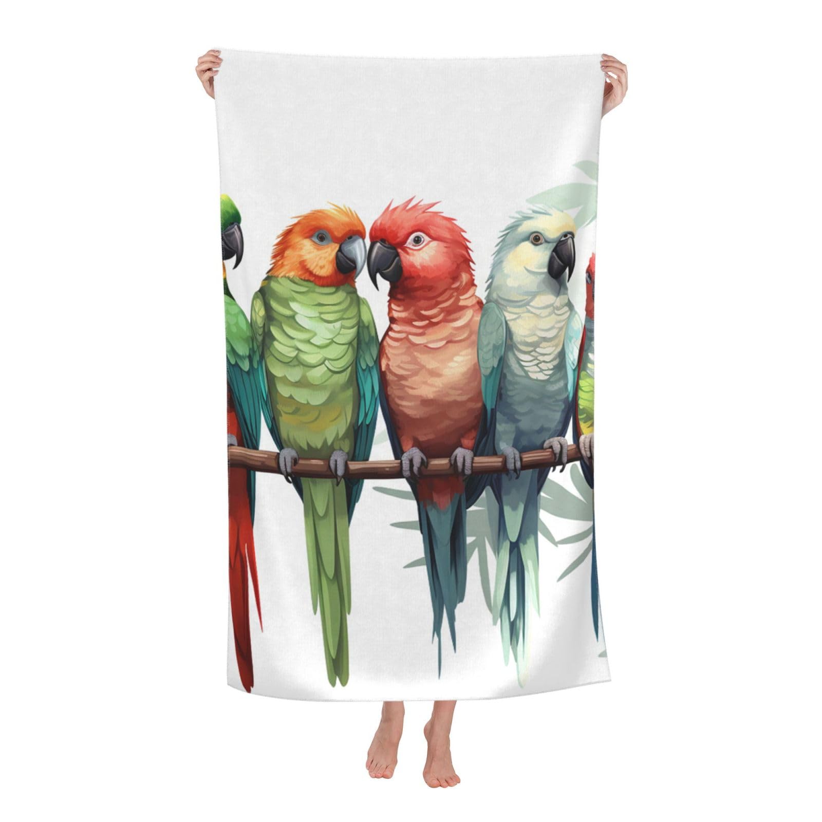 FodPand Colorful Parrots On Tree Beach Towel Oversized 52 x 32 in Sand Free Pool Swim Towels for Adult Travel Blanket Lightweight Quick Dry Absorbent Bath Towels Cruise Vacation Accessories