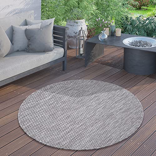 Paco Home Tappeto Per Esterno Balcone Terrazza Tappeto Cucina Monocolore Mélange, Dimensione:Ø 120 cm tondo, Colore:Grigio