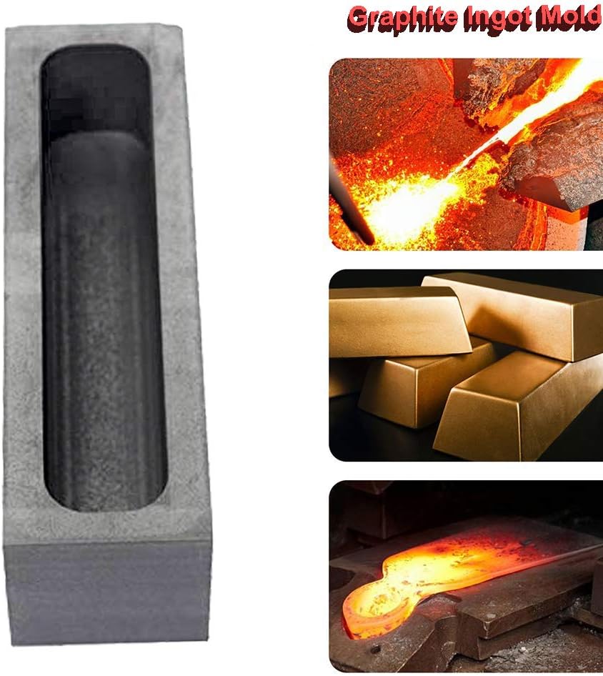 Graphite Ingot Mold, High Purity Refining Graphite, Melting Casting Mould for Gold Silver Aluminum Copper Brass Zinc Plumbum and Alloy Metals (3.94x1.18x1.18inch/650gGold)