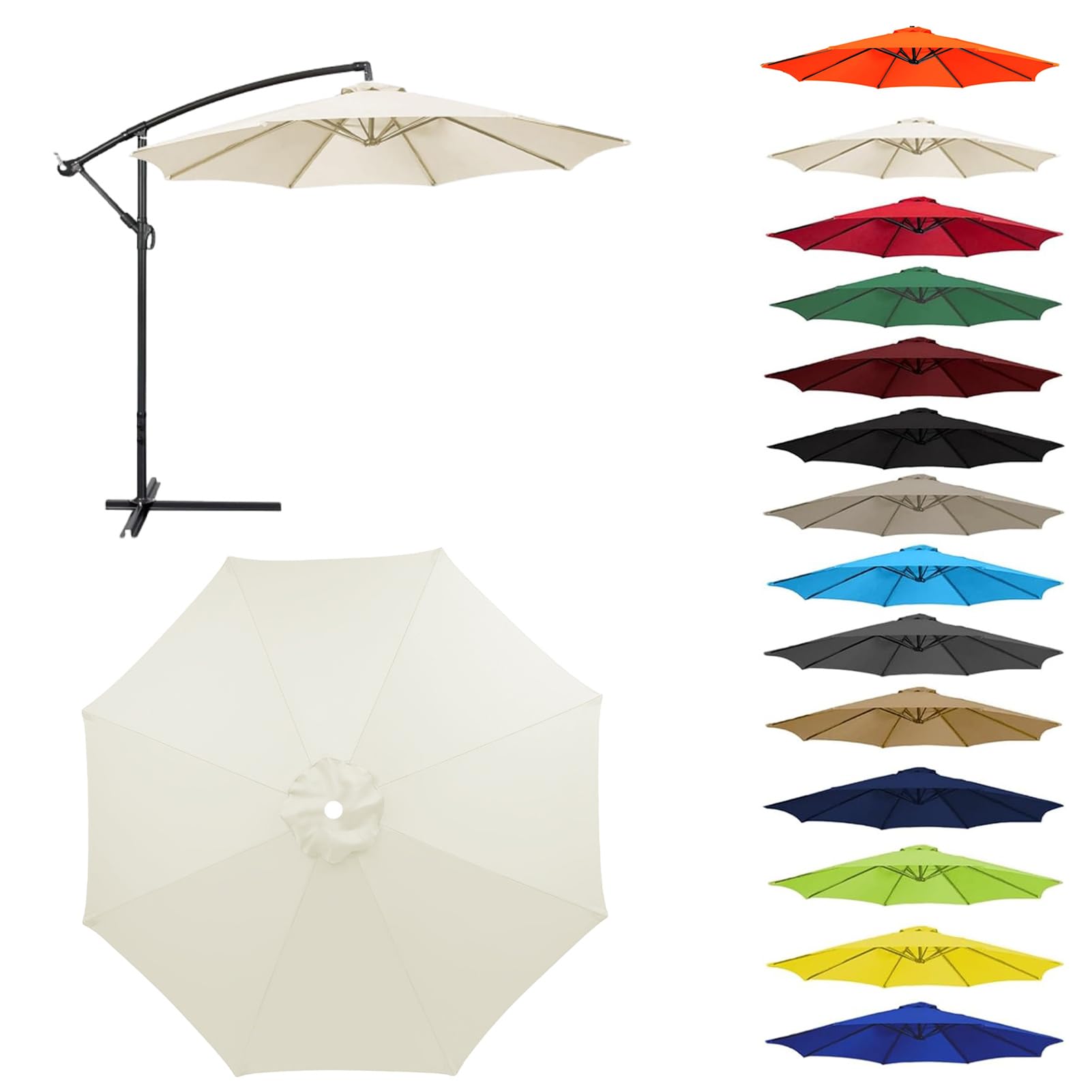 Tenda di ricambio per ombrellone, 2,0/2,3/2,5/2,7 m/3,0m, 6 stecche/8 stecche di ricambio per ombrellone, giardino, spiaggia, tessuto resistente ai raggi UV