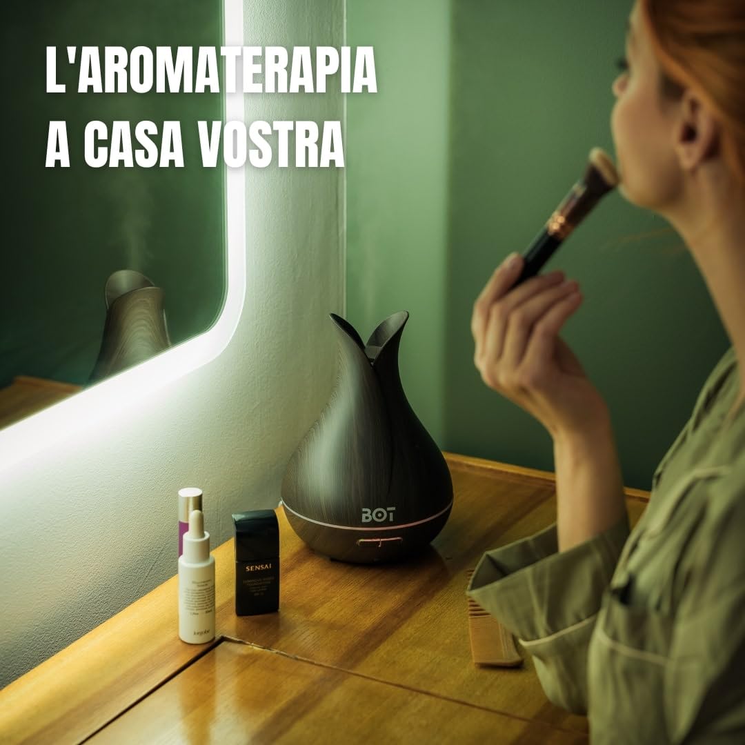 Diffusore di aromi elettrico per oli essenziali con Alexa e Google Home. 4 in 1 lampada profumata decorativa, purificatore d'aria e umidificatore per camera da letto, ufficio, yoga (legno scuro)