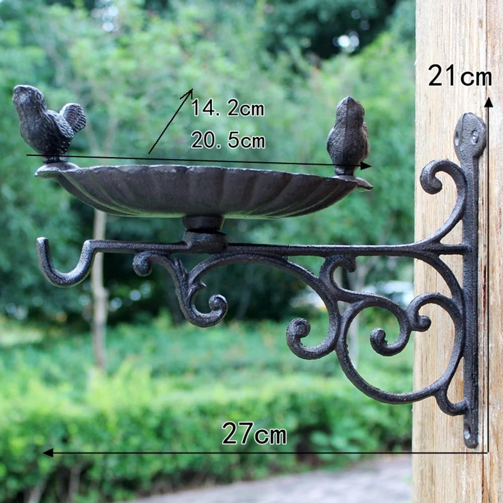 Comedero y bañera para pájaros de Hierro | Decoración de jardín de Hierro Fundido | Bebedero para pájaros montado en la Pared y comedero de Plataforma - Comedero para pájaros Salvajes