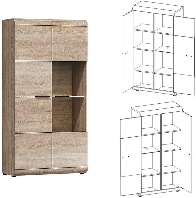 Furniture24 Hängevitrine Vigo Mit LED-Beleuchtung - Wandvitrine In Wotan Eiche