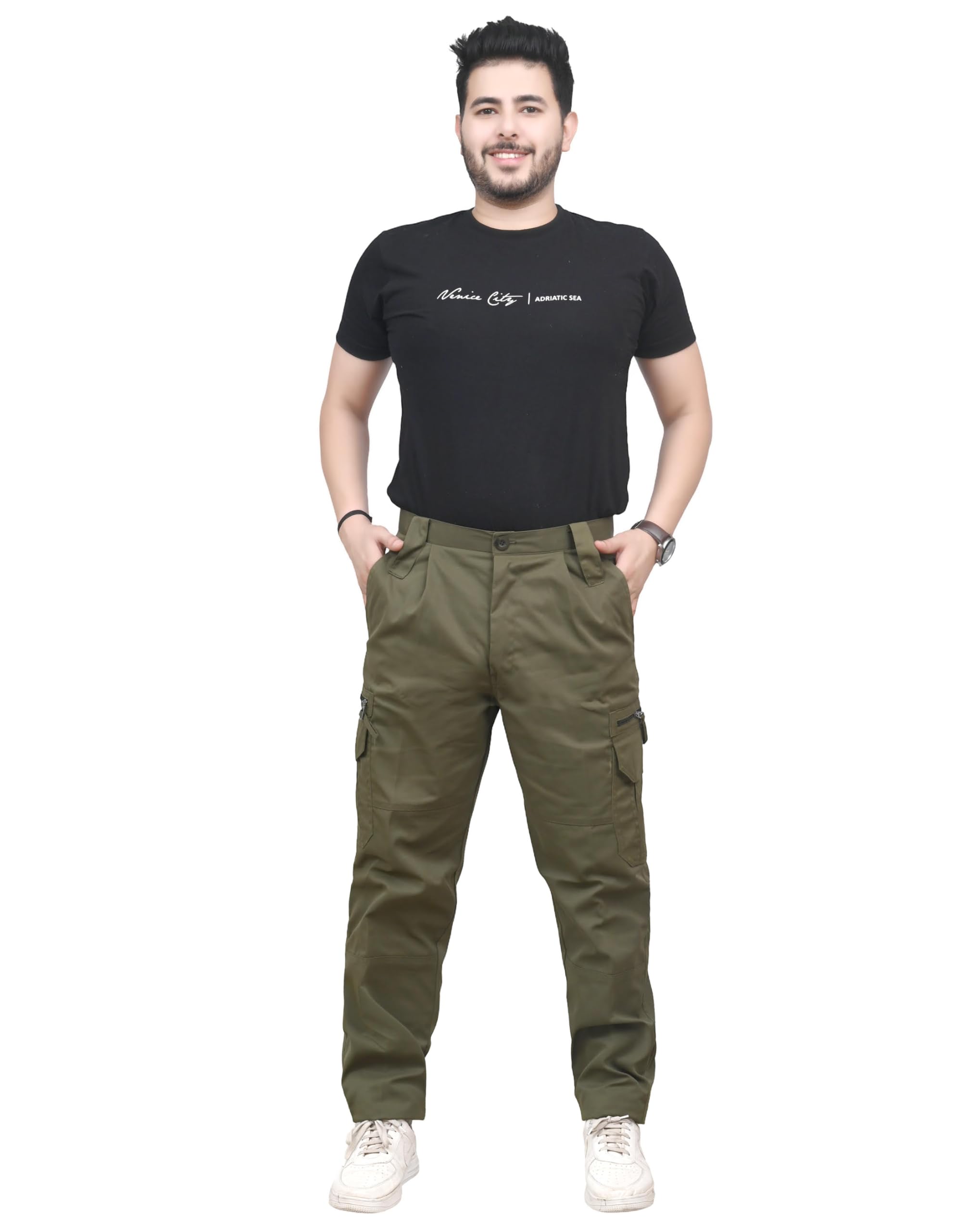 Mecgreen Men's Ribstop Weaving Non-Stretchable Cotlook Fabric Multiple Pockets Casual Tactical Cargo Pant (Olive Green-36) 2