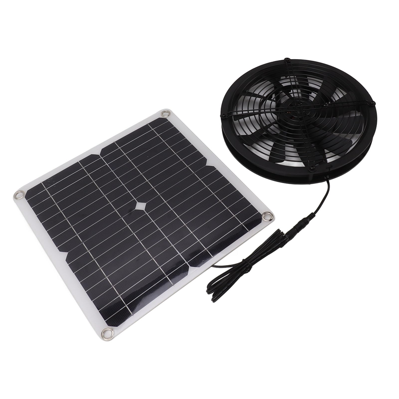 FTVOGUE Kit de Ventilador de Panel Solar con Red Protectora Metálica para | Extractor de Aire Resistente a la Intemperie, Aleación de Aluminio ABS de Hierro, Interfaz de Cable de CC, Adecuado para