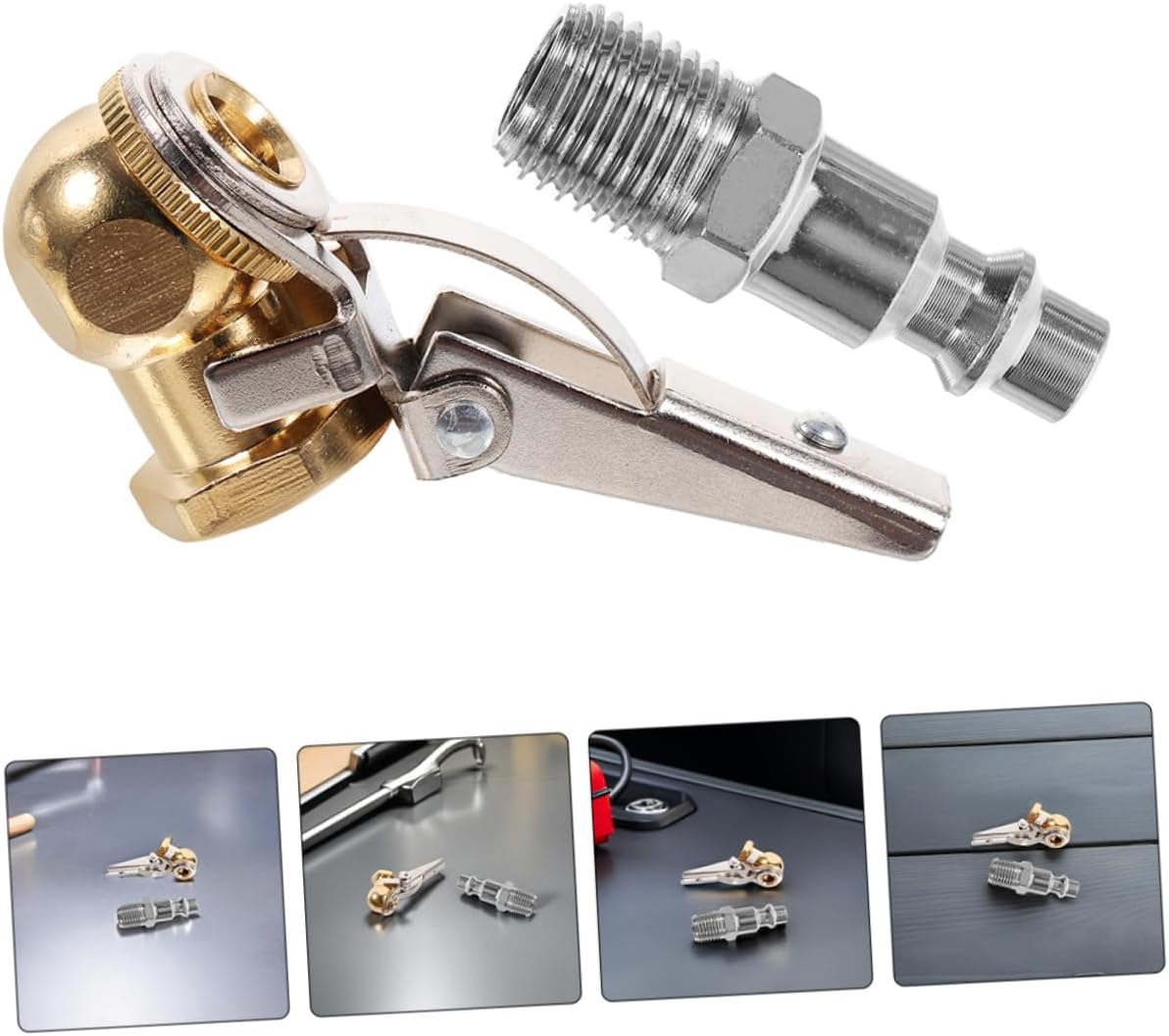 2 Sets 1/4" Npt Threaded Tire Inflator Air Chuck with Clip, Quick Connect Copper Locking Valve Adapter for Car, Truck, and Motorcycle Air Pumps