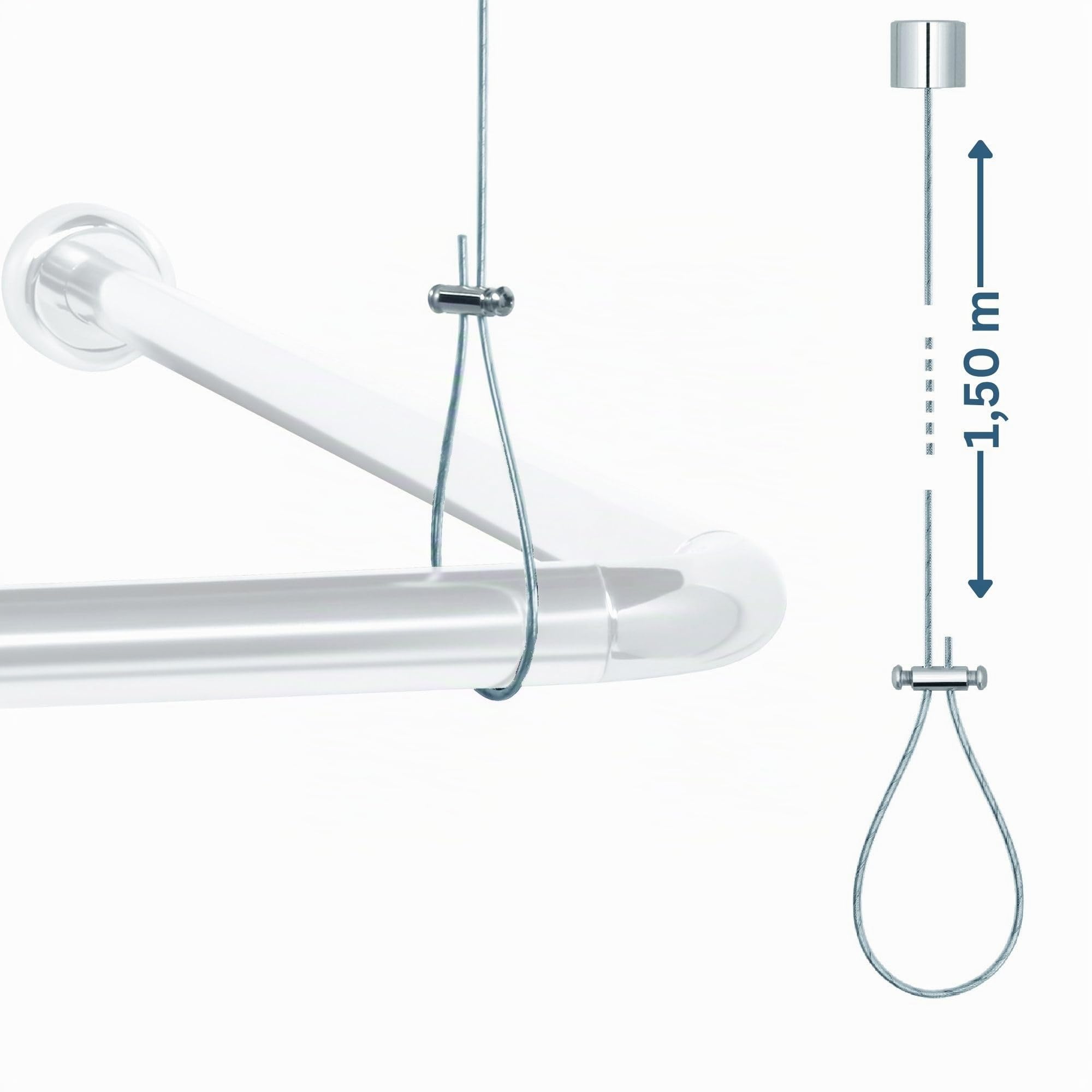 Tringle à rideau de douche universelle - Convient pour la forme en L et en U - Avec Supports de plafond - Pour baignoires - En matériaux inoxydables