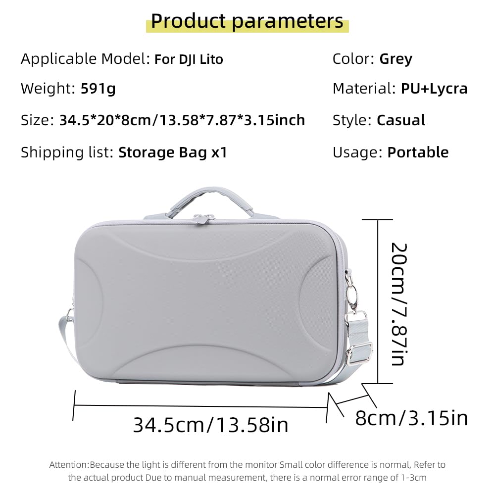 Futerał do DJI Lito X1/Lito 1, przenośna torba ochronna do przechowywania z paskiem na ramię do Lito X1/Lito 1, pilota RC-N3, baterii i koncentratora ładowania, Szary, 34*20*8cm, Torba na ramię