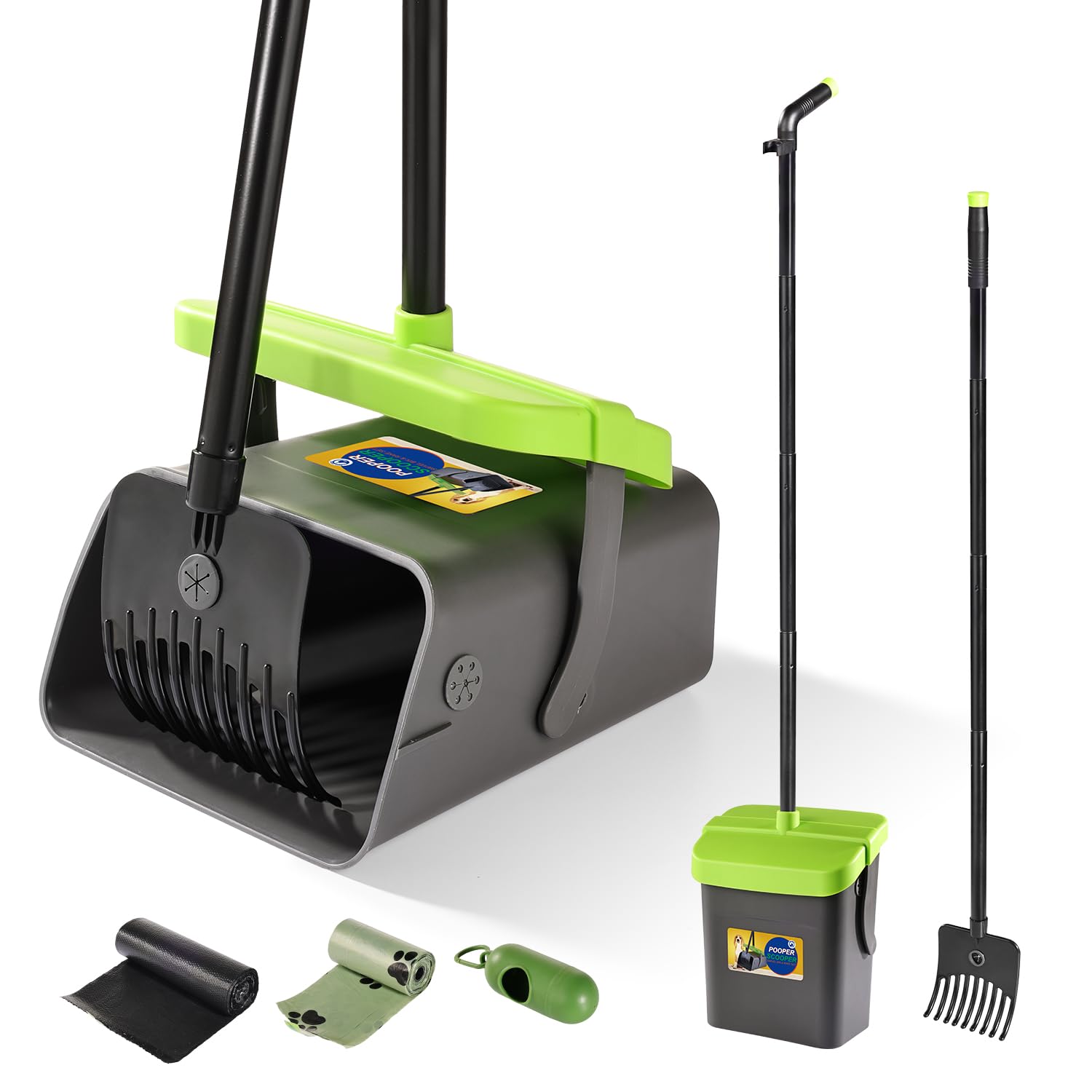 Poop Scoop Dog HUZSV Pooper Scooper Large Swivel Bin Rake For