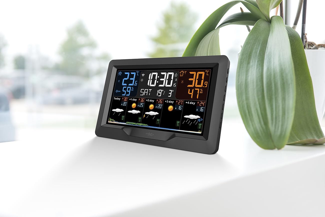 infactory Wetterstation WLAN: Internet-Funk-Wetterstation, UV-Index- & Wettertrend, Außensensor, App (WLAN Funk, Gewächshaus, PC)