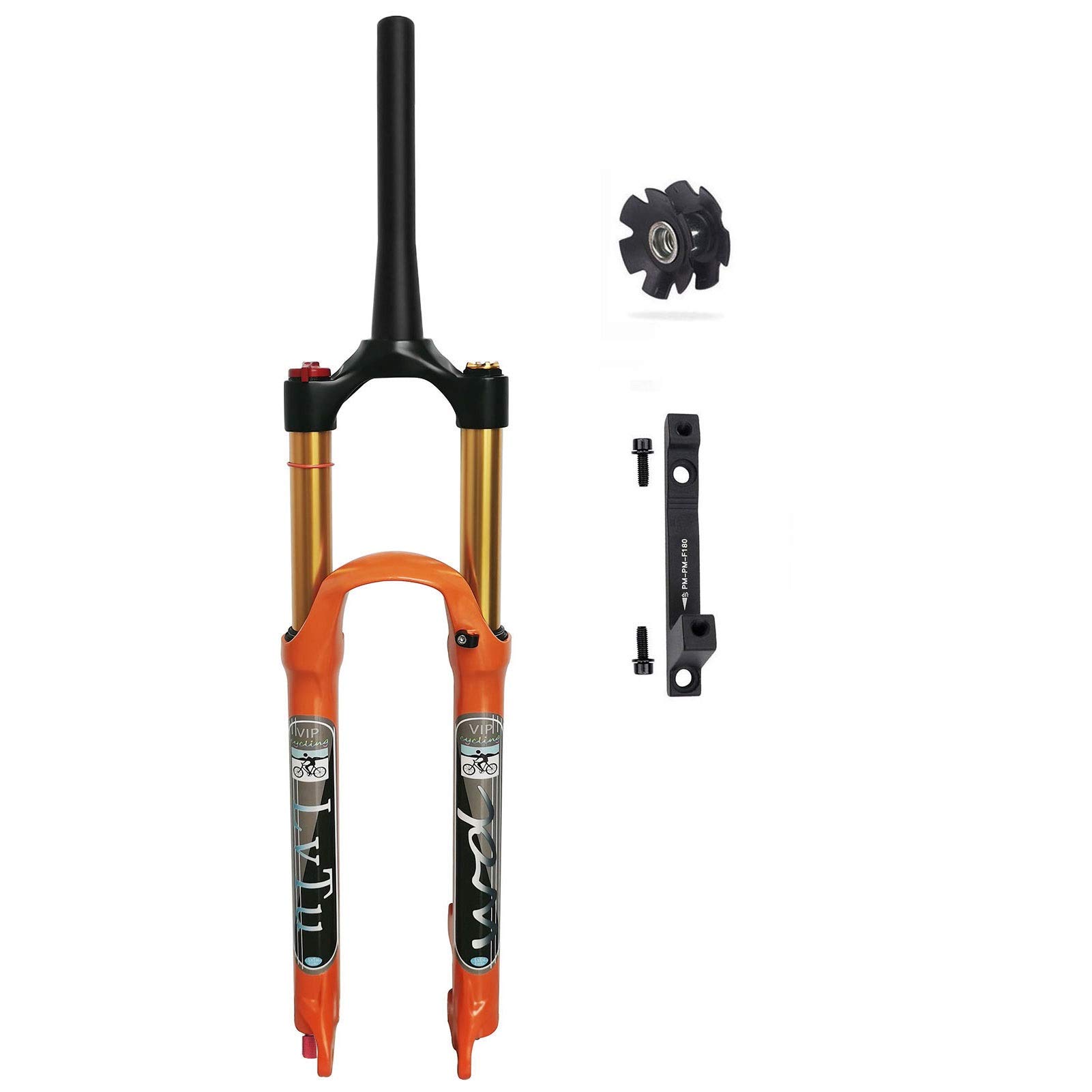 VHHV26 27.5 29 Inch Mountain Bike Front Fork Travel 140mm Orange, Ultralight Alloy MTB Air Fork Rebound Adjust Suspension (Color : Tapered Manual lockout, Size : 26 inch)