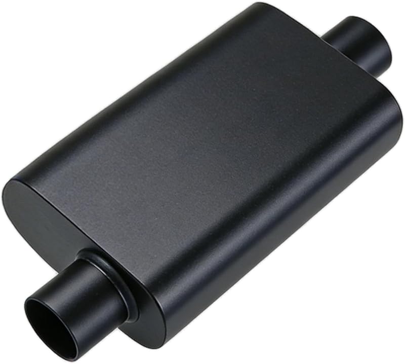 Silenciador de rendimiento universal de 2,5 pulgadas - Desplazamiento de 2,5" hacia adentro 2,5" hacia afuera - Pintura negra de alta temperatura - Longitud total de 17,3", silenciador de escape de alto rendimiento para camiones, automóviles y SUV