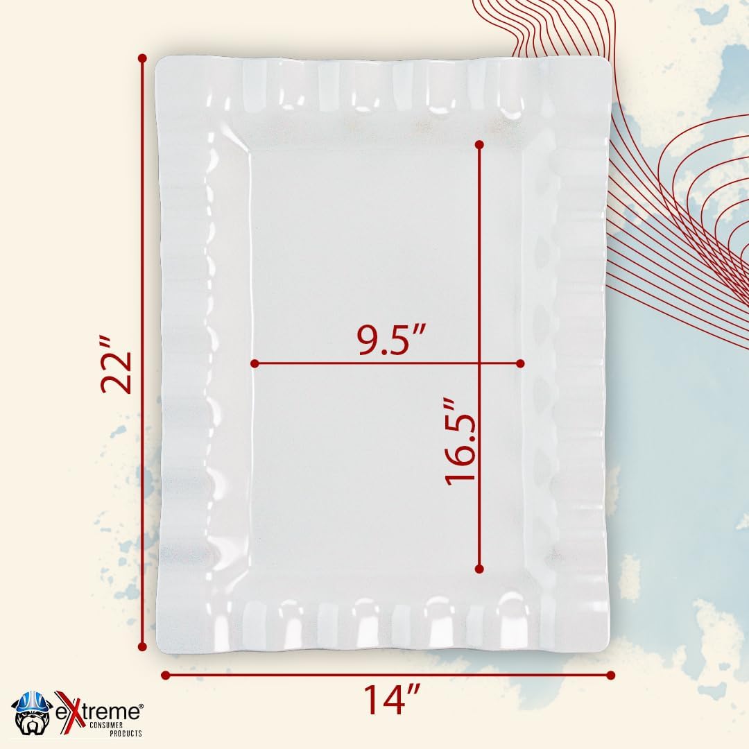 Extreme Consumer Products 22" Rectangular Melamine Scalloped Serving Platter │Outdoor Dining and Patio Parties │Shatterproof and Dishwasher Safe - White - Image 2