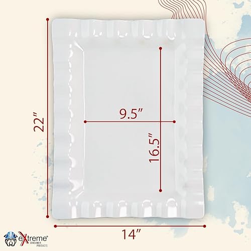 Miniatura 2 de Extreme Consumer Products Plato rectangular de melamina festoneado de 22 pulgadas, comedor al aire libre y fiestas en el patio, inastillable y apto