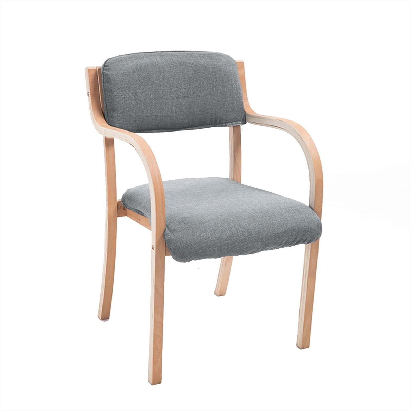 Solid Wood Dining Chairs with Arms Kitchen Chair Upholstered Living Room Armchair with Backrest Modern Office Leisure Lounge Reception Cafe Chairs Accent Armrests Max Load 150kg ( Color : Light grey ) — image 1