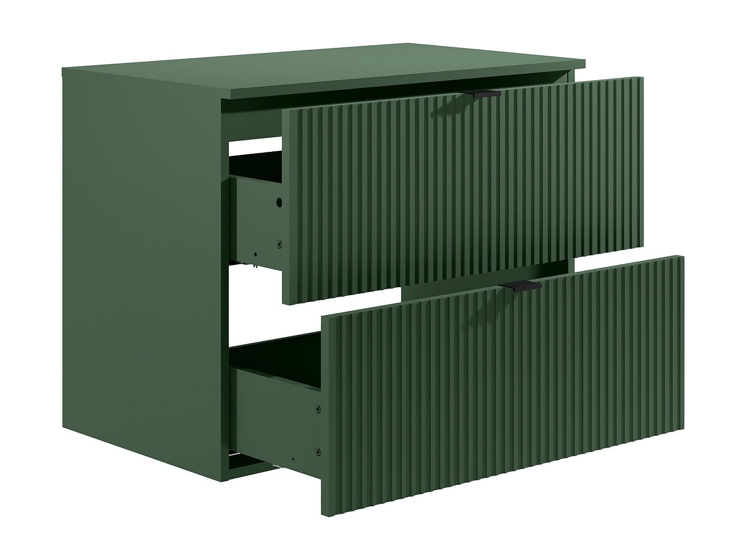 Vente-unique-Mueble bajo Lavabo suspendido Estriado con encimera - Verde Mate - 80 cm - ZEVINI
