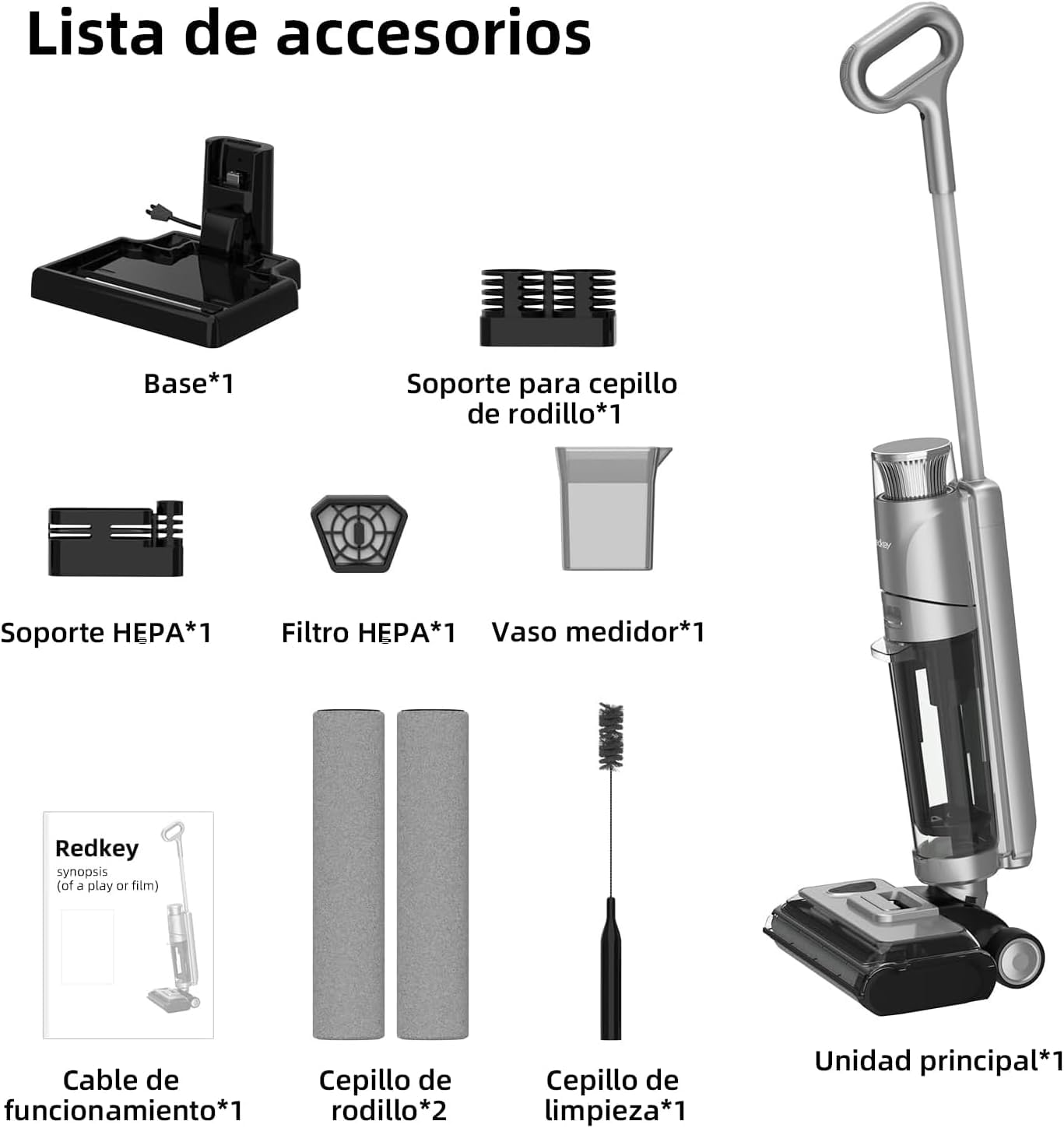 Aspiradora Fregona y Fregona Eléctrica Sin Cable, 45 Min de Autonomía, 17,5KPa de Potente Succión, Fregona Eléctrica Inteligente con Autolimpieza y Auto-Secado