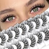 Veleasha Lashes Russian Strip Lashes Eyelashes with Clear Band Looks Like Eyelash Extensions D Curl Lash Strips 10 Pairs Pack (DT01)