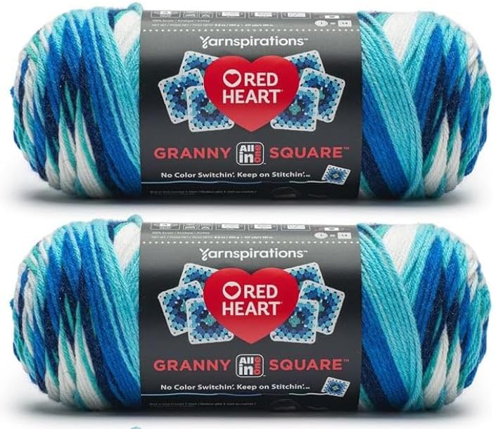 Generic Red Heart All in One Granny Square Soft White - Frigid Yarn - 2 Pack of 250g/8.8oz - 100% Acrylic - #4 Worsted (Medium) - 381m/417Yards - for Knitting, Crochet and Amigurumi