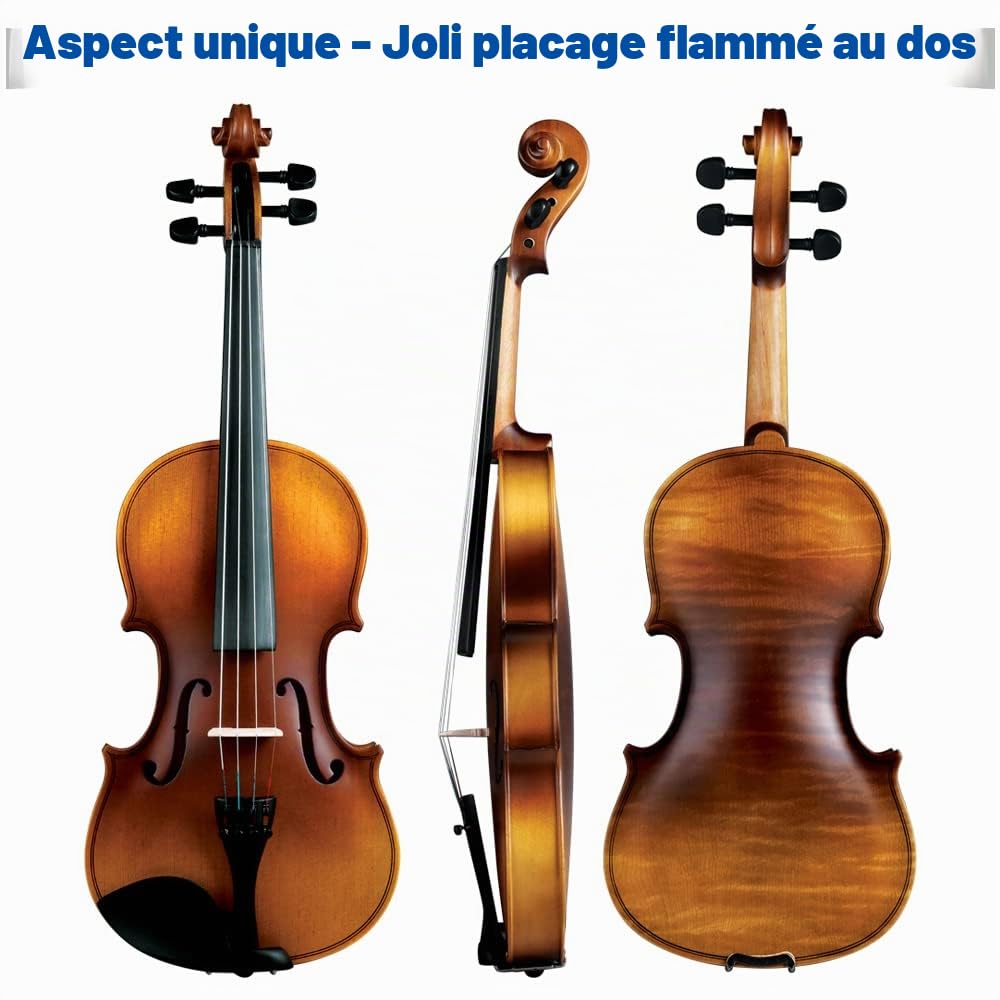 ADM Violon 1/2 Débutant Violon Enfant 6-9 Ans Avec Autocollant de Touche, Épaulière et Accordeur