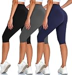 DHSO 3 Pack Women's Knee Length Leggings-High Waist Capri Pants for Women Yoga Workout Biker Shorts Casual Summer