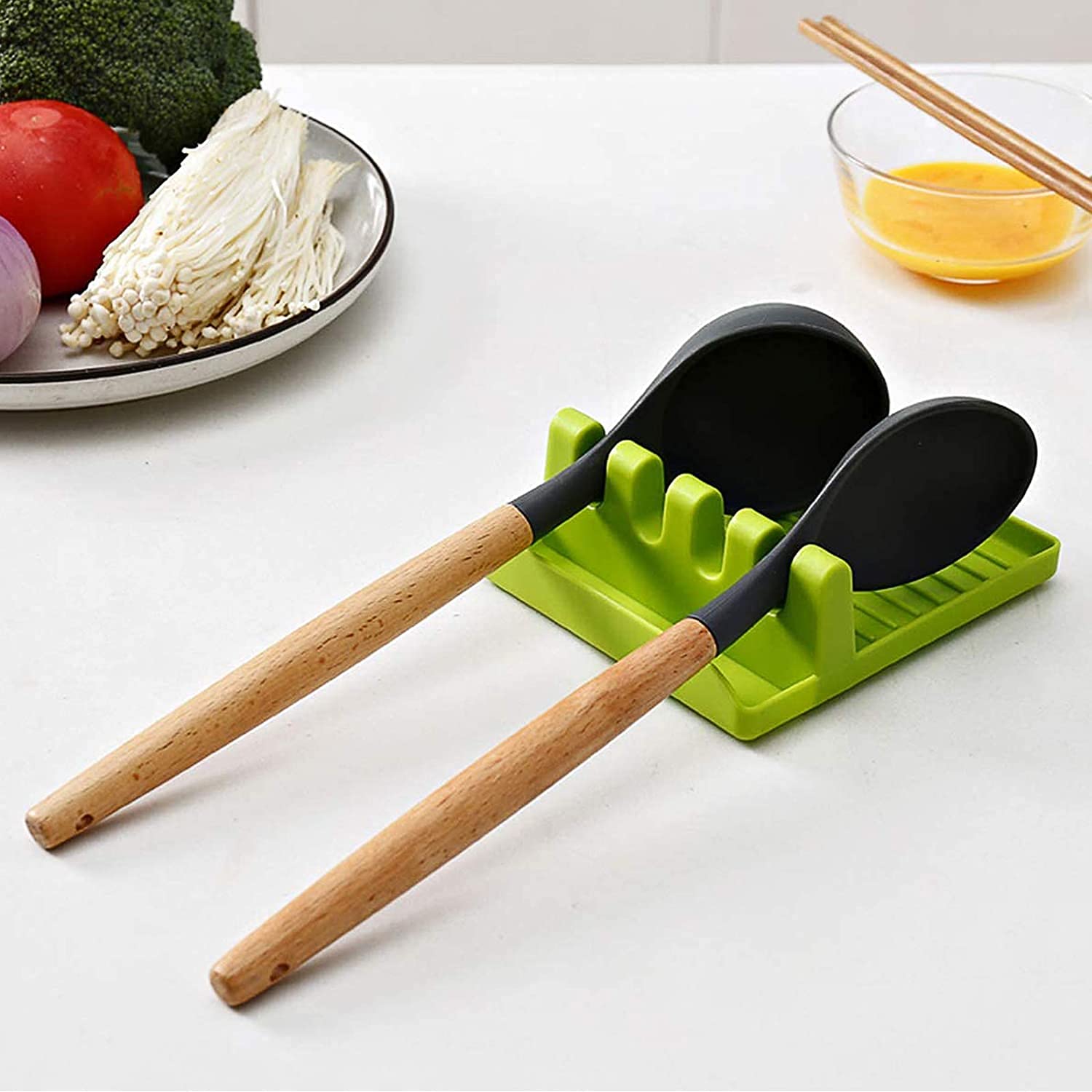 Spoon Rest for Kitchen, Kitchen Utensil Rest Set, Upgrade Hanging Design, Heat-Resistant, BPA - Free Spoon Holder for Ladles, Tongs, Spoons, & More (Green Rack 1 Pcs) Spoons Not Include