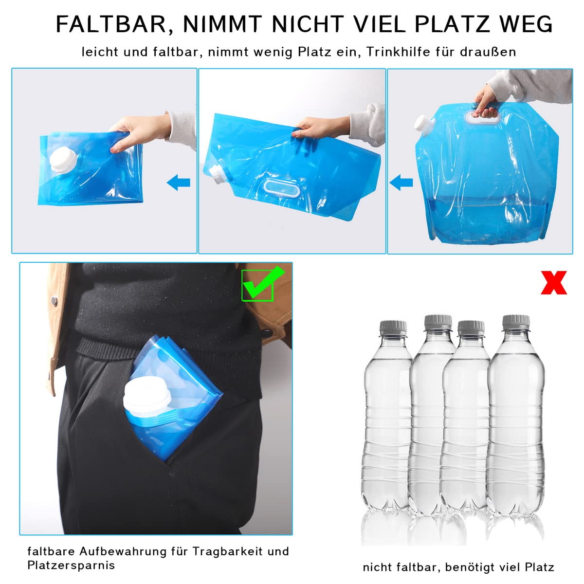 Pack 2 Bidones De Agua Plegables 8L - Con Grifo, Embudo Y Tapa, Para Camping Y Excursiones