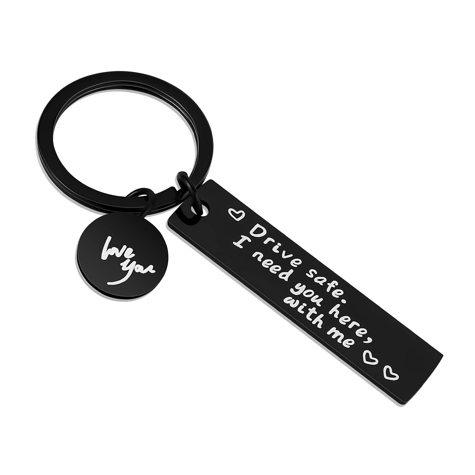 ASTER Drive Safe I Need You Here with Me Stainless Steel Gift Key Chain, Men Women Keychain Key Chain Family Keyring for Couple Husband Wife Boyfriend Girlfriend Her Him
