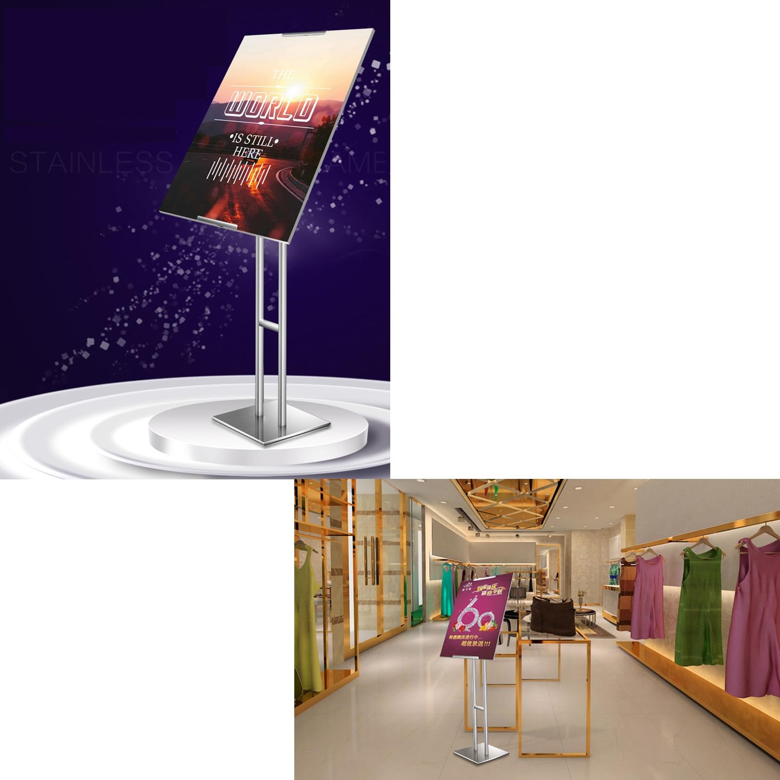 Soporte para carteles, soporte de exhibición de altura ajustable para carteles, pedestal de pie para señalización interior