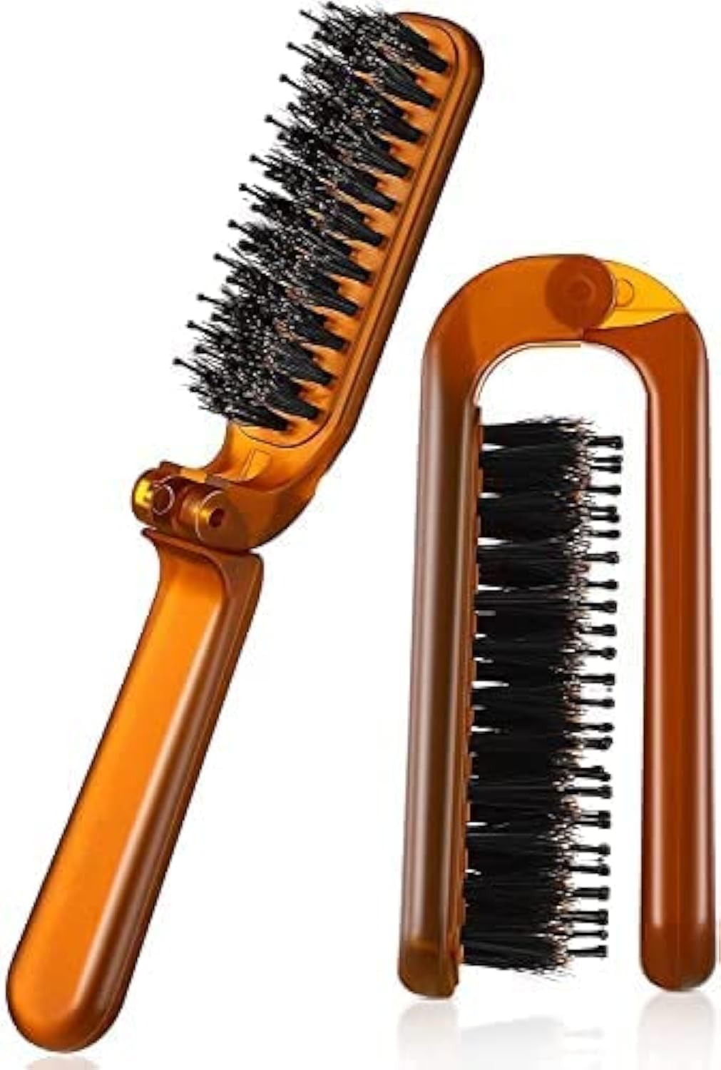 ALANX Folding Hair Brush Collapsable Pocket Size comb Detangler Brush for Women Men Kids Wet Dry Hair Mini Travel Detangling Brush Scalp Massage Comb Hair Styling Tool Accessory (Brown)