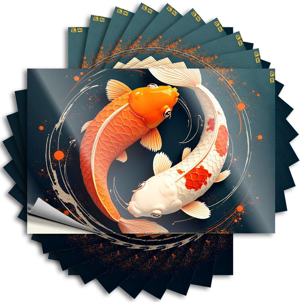 Fzfn Colour Encouragement, Lettering Sticker Garage Two Koi Fish In A Yin-Yang Symbol. | Billiards At Home Decor(8X12cm)