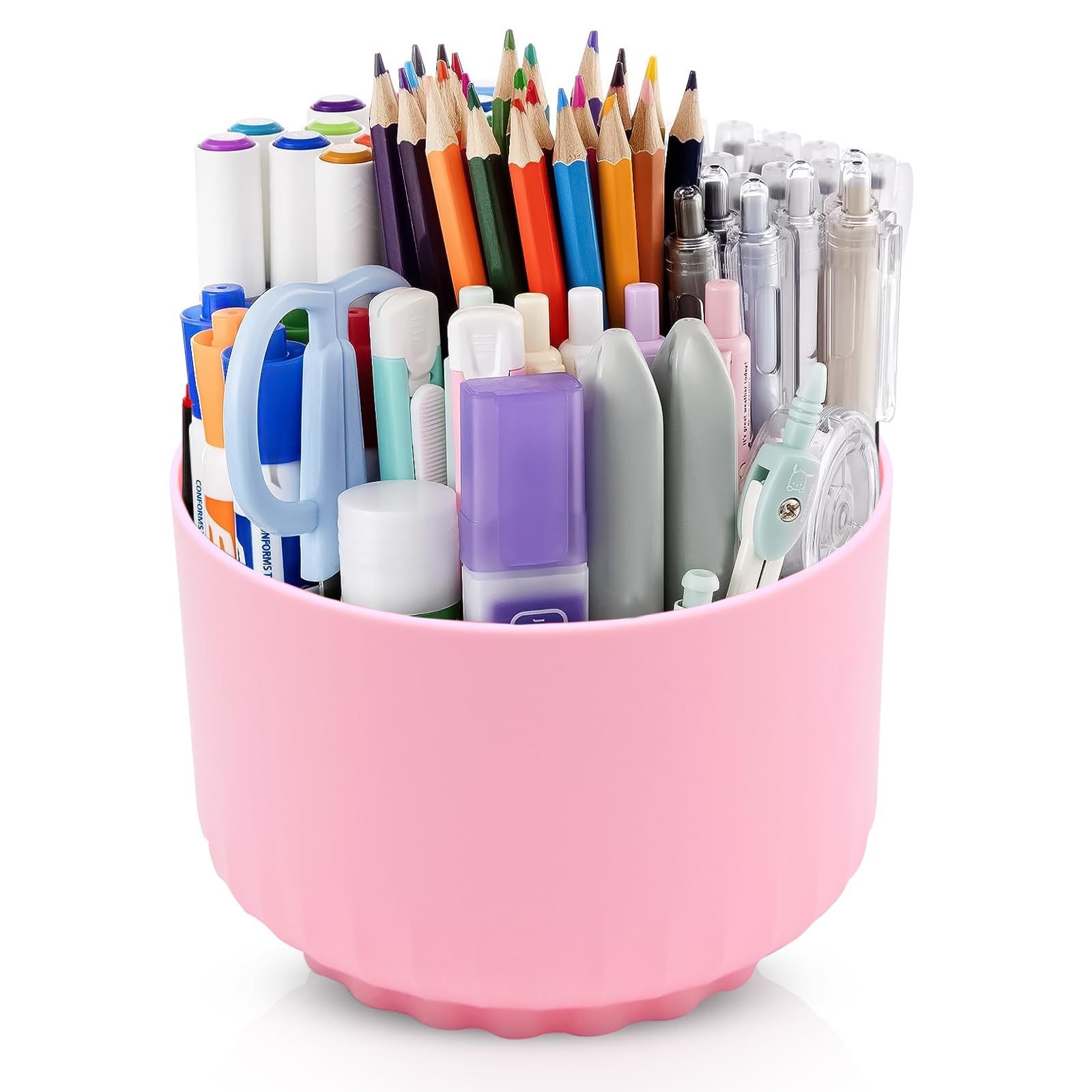 MANDRELL - Organizador escritorio giratorio, organizador escritorio 360 para organizador de rotuladores, organizador escritorio niña y niño para organizador lapices y accesorios escritorio (ROSA)