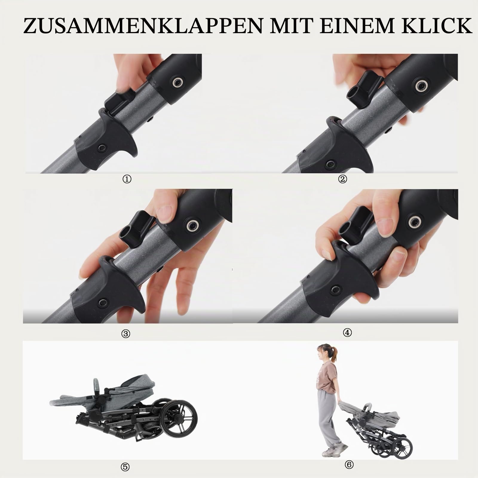 3-in-1 Baby Kombikinderwagen, Babywanne, Sportwagen und Autositz, for 0-36 Monate Babys (Schwarz)