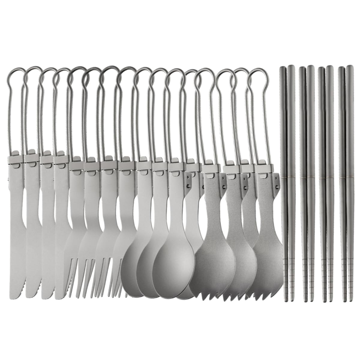Besteck Set Faltbar Tragbar Aus Reinem Titan 4 Sets | Mahlzeiten für ein Picknick im Freien Messer Gabeln Löffel Essstäbchen