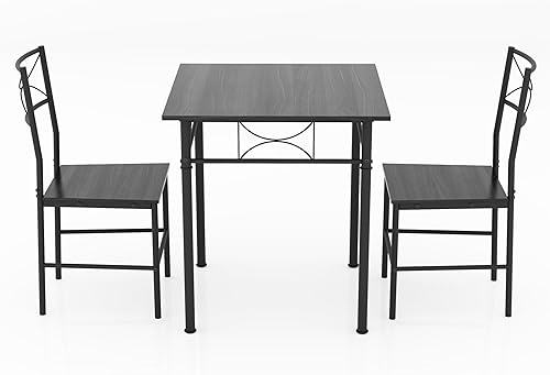 JOIN IRON Juego de mesa de comedor de 3 piezas para espacios pequeños, mesa cuadrada de madera de hierro con 2 sillas para muebles de cocina y
