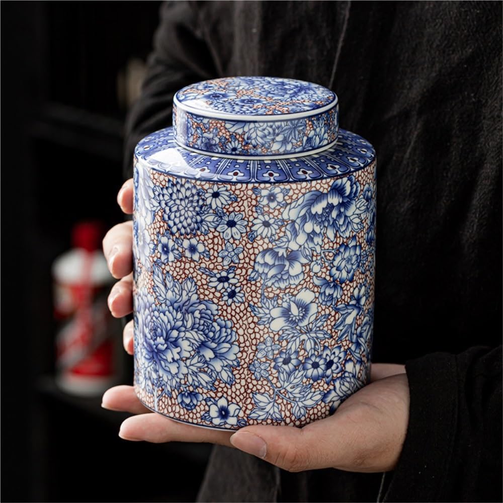 Set Da Tè Contenitore for la conservazione del tè Barattolo in ceramica Barattolo sigillato Retro Set da tè in porcellana blu e bianca Barattolo singolo/bicchiere doppio Set di scatole regalo Barattol