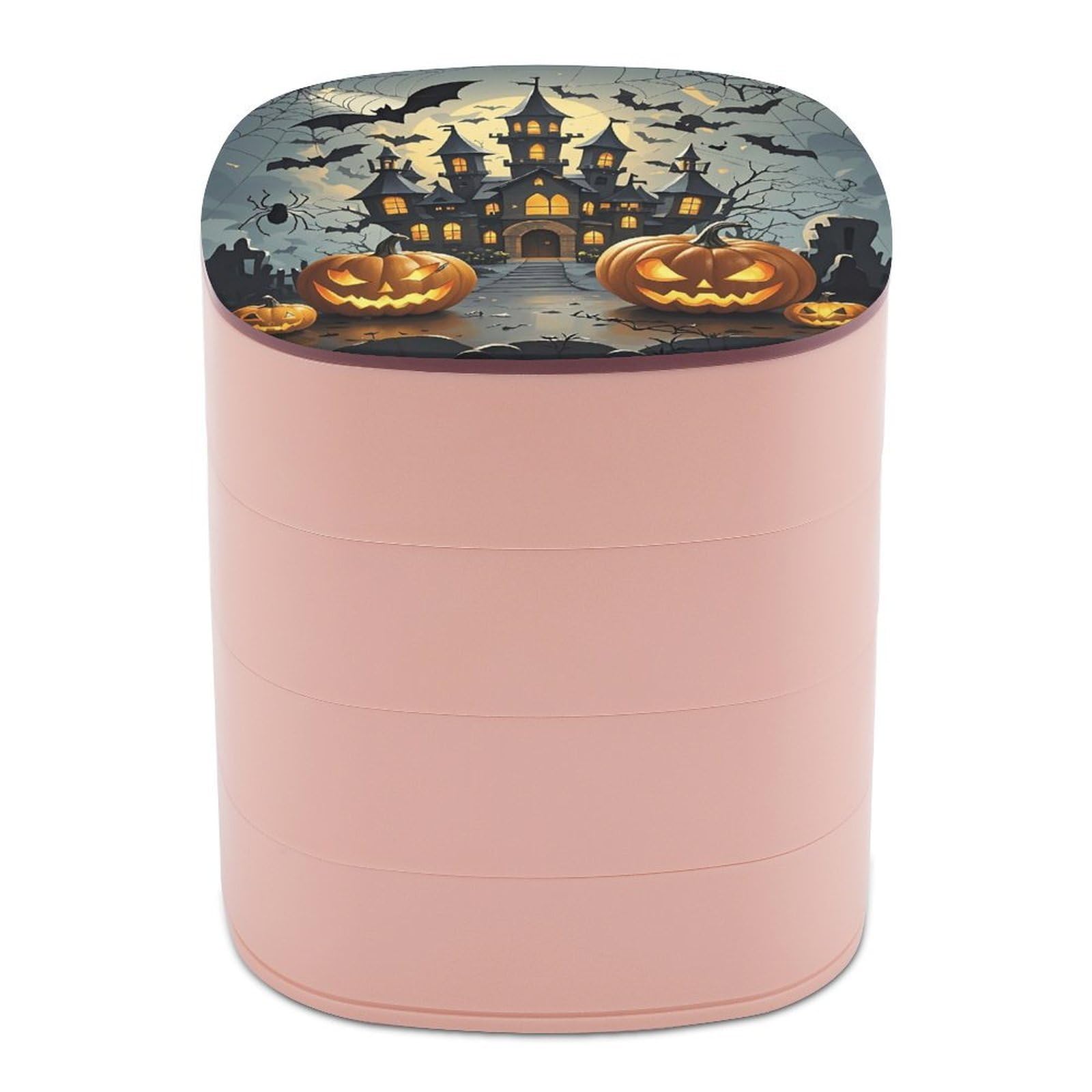 FekiLoot Pumpkin Lantern Castle Jewelry Box 4-Layers Rotatable Jewelry Organizer Storage Box with Mirror Cute Travel Jewelry Case Portable Earring Holder Organizer for Ring Necklace Bracelet