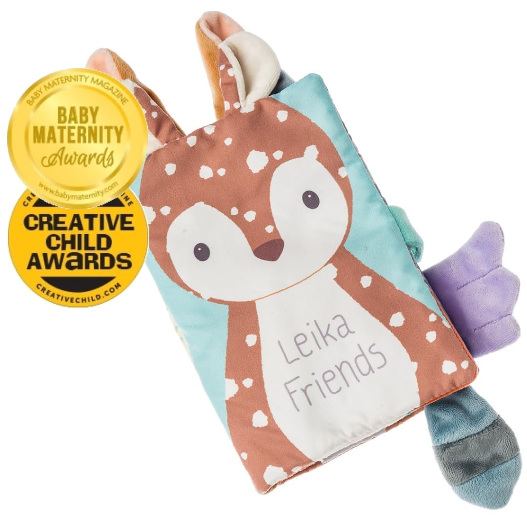 Mary Meyer Cuddlebook Soft Cloth Book Baby Toddler Activity Toy, 8 x 5-Inches, Leika Friends