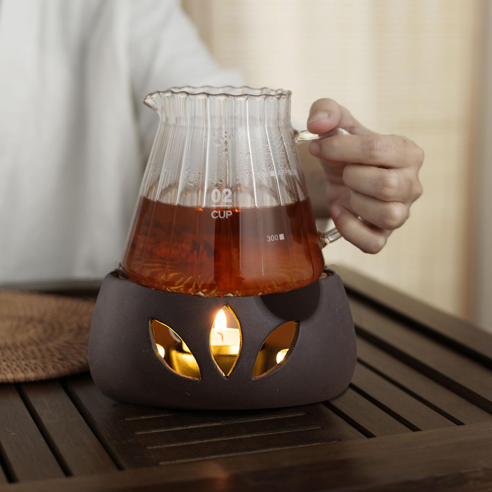 Sporgo Calientaplatos para tetera de cerámica: calentador de té con portavelas, café, té y leche