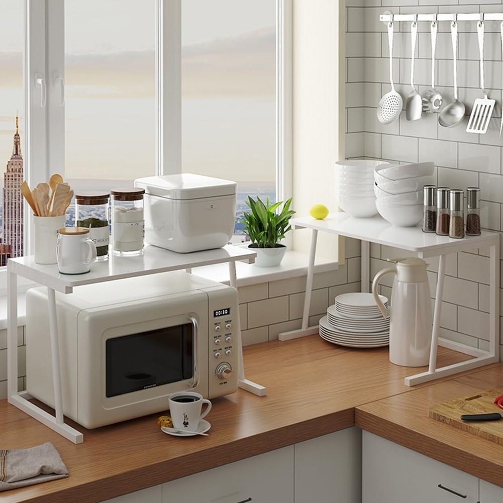 Freestanding Microwave Oven Rack Toaster Shelf, White Kitchen Stand Metal Organizer, 23.2 X 14.8 X 15 inch