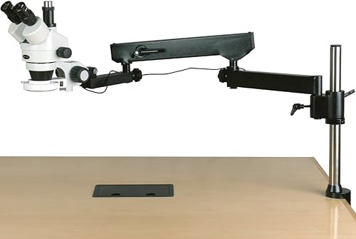 AmScope SM-8TZ-144S Microscopio de zoom estéreo trinocular profesional, ocular WH10x, aumento de 3.5X-90X, objetivo de zoom 0.7X-4.5X, anillo de luz