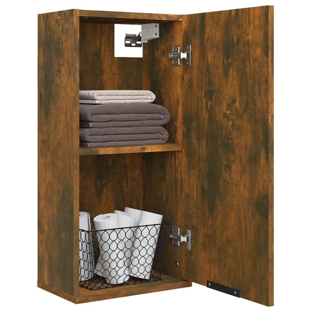 Mobile da bagno da parete in legno di rovere affumicato, 32 x 20 x 67 cm, con anta e mensola, mobile da bagno per ospiti WC e bagno, montaggio a parete per ordine e spazio