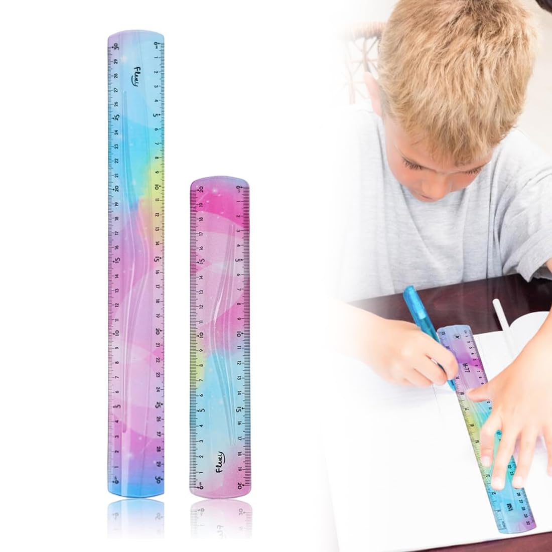 2 Righelli Flessibili 15 Cm - Morbidi, Pieghevoli E Colorati Per Scuola, Ufficio E Disegno